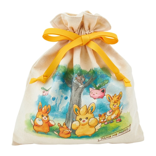 Pokemon Pamo No Mure (A Pack of Pawmi) Fluffy Doll Canvas Drawstring Bag