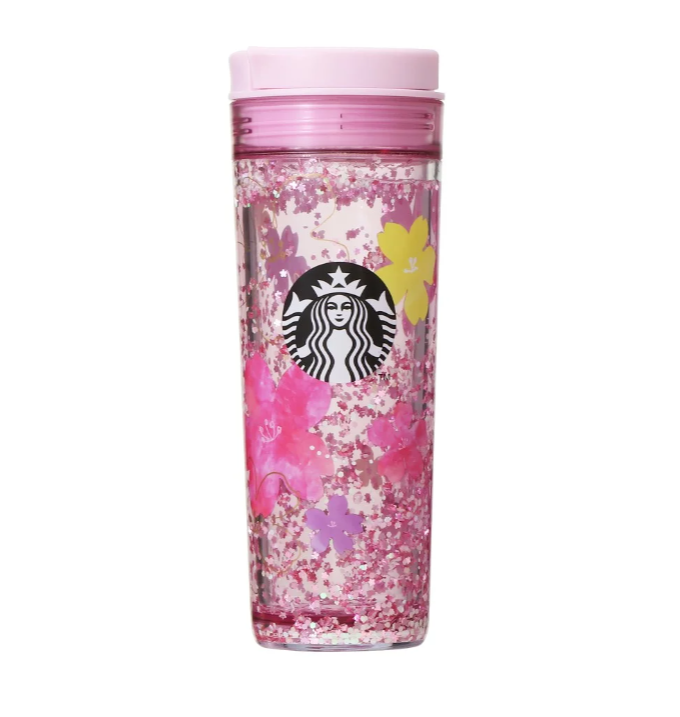 Starbucks Sakura 2024 Cherry Blossoms Round 1 Water Intumbler Pink Glitter 473ml