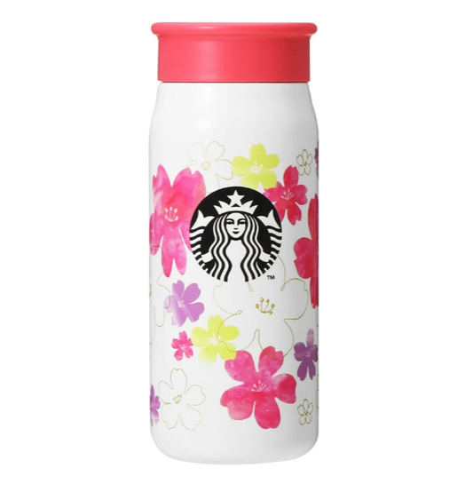 Starbucks Sakura 2024 Cherry Blossoms Round 1 Stainless Steel Mini Bottle White 355ml