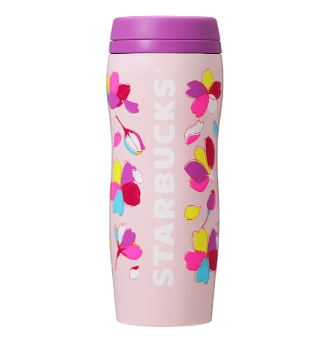 Starbucks Sakura 2024 Cherry Blossoms Round 1 Carved Stainless Steel Bottle Colorful Petal 355ml