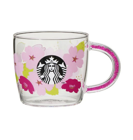 Starbucks Sakura 2024 Cherry Blossoms Round 1 Bead Handle Heat Resistant Glass Mug 296ml